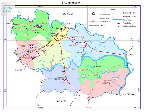 Bản đồ hành chính tỉnh Bắc Ninh